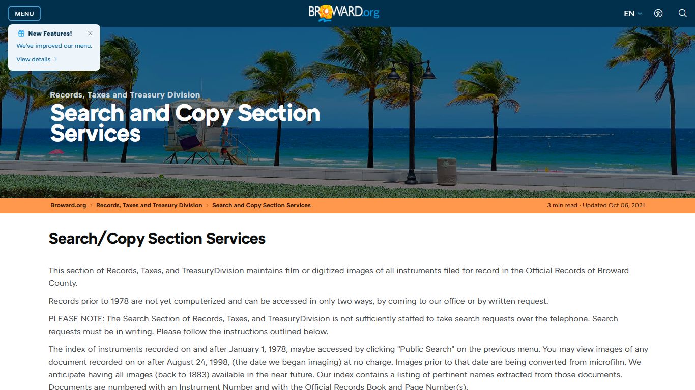 Records Search and Copy Section Services - Broward County, Florida